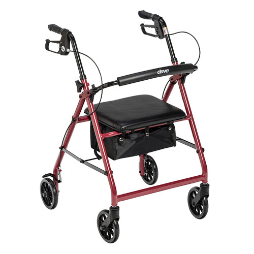 Rollator 4-Wheel with Pouch & Padded Seat Red - Drive product image