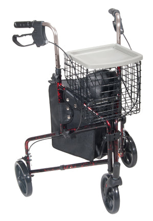 Rollator 3-Wheeled w/Pouch & Basket Loop Brake -Flame Red product image