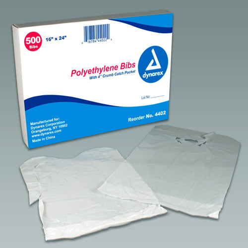 Disposable Polyethylene Bibs W/Crumb Pocket 16 x24  Bx/500 product image