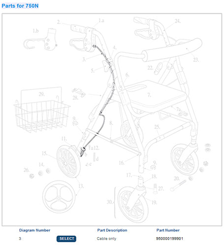 Rollator Brake Cable only product image