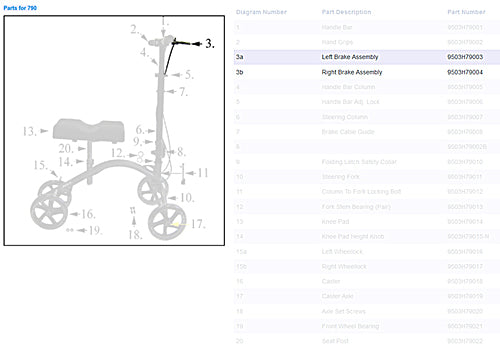 Complete Left Hand Brake for 790 Knee Walker product image