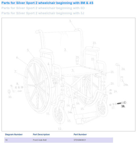 Front Axle Bolt only for Silver Sport II Wheelchair product image
